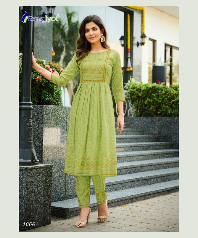 Saarvi Vol 1 Rangjyot Rayon Fancy Wear Wholesale Kurti With Bottom Catalog
